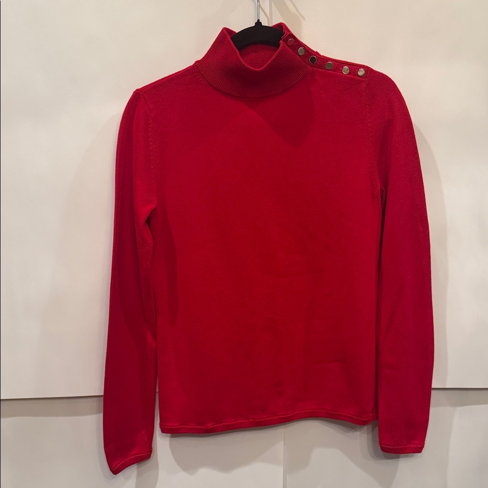 Ann Taylor Vibrant Red Sweater with Button Accent
